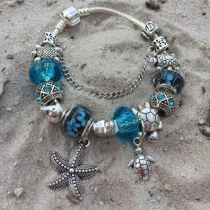 Silver Plated Murano Glass Chain Bracelet